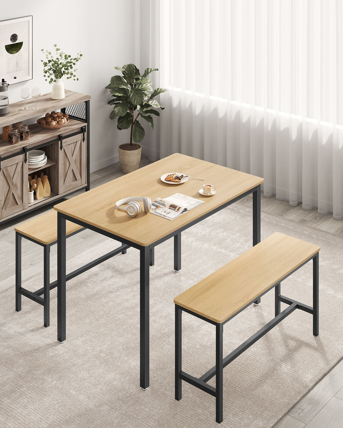 Dining Table Set - Steel - Rustic Brown and Black