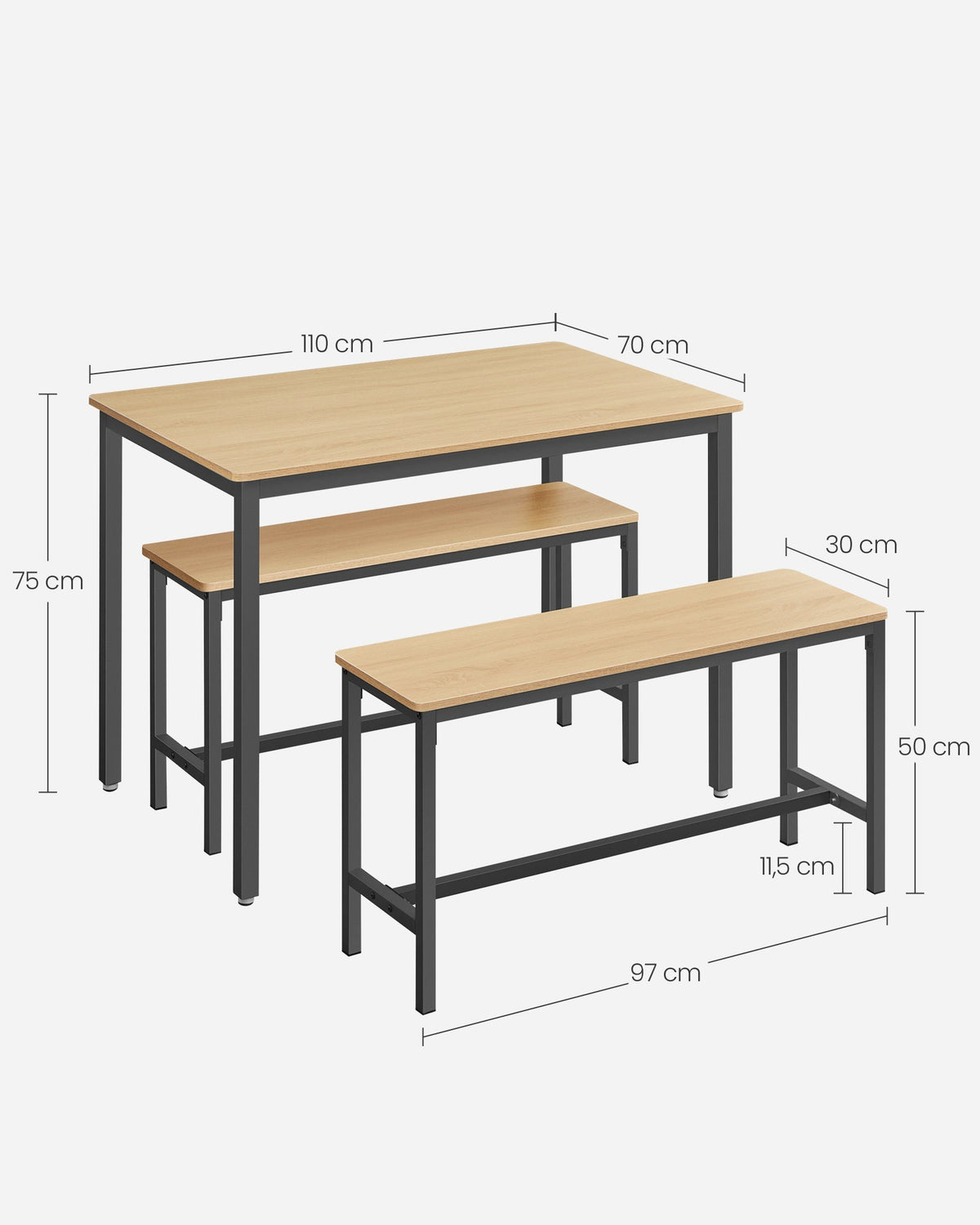 Dining Table Set - Steel - Rustic Brown and Black