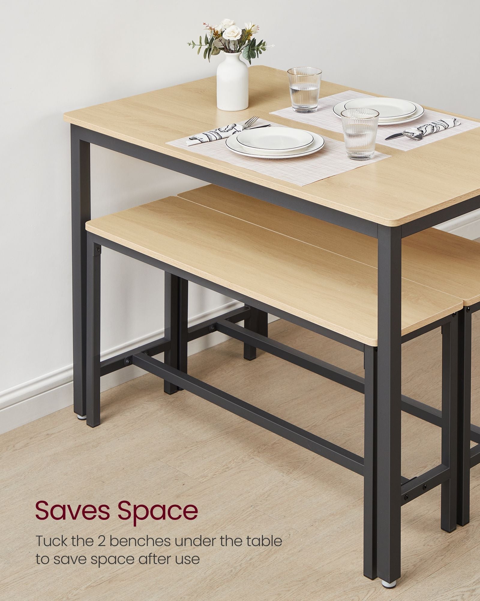 Dining Table Set - Steel - Rustic Brown and Black