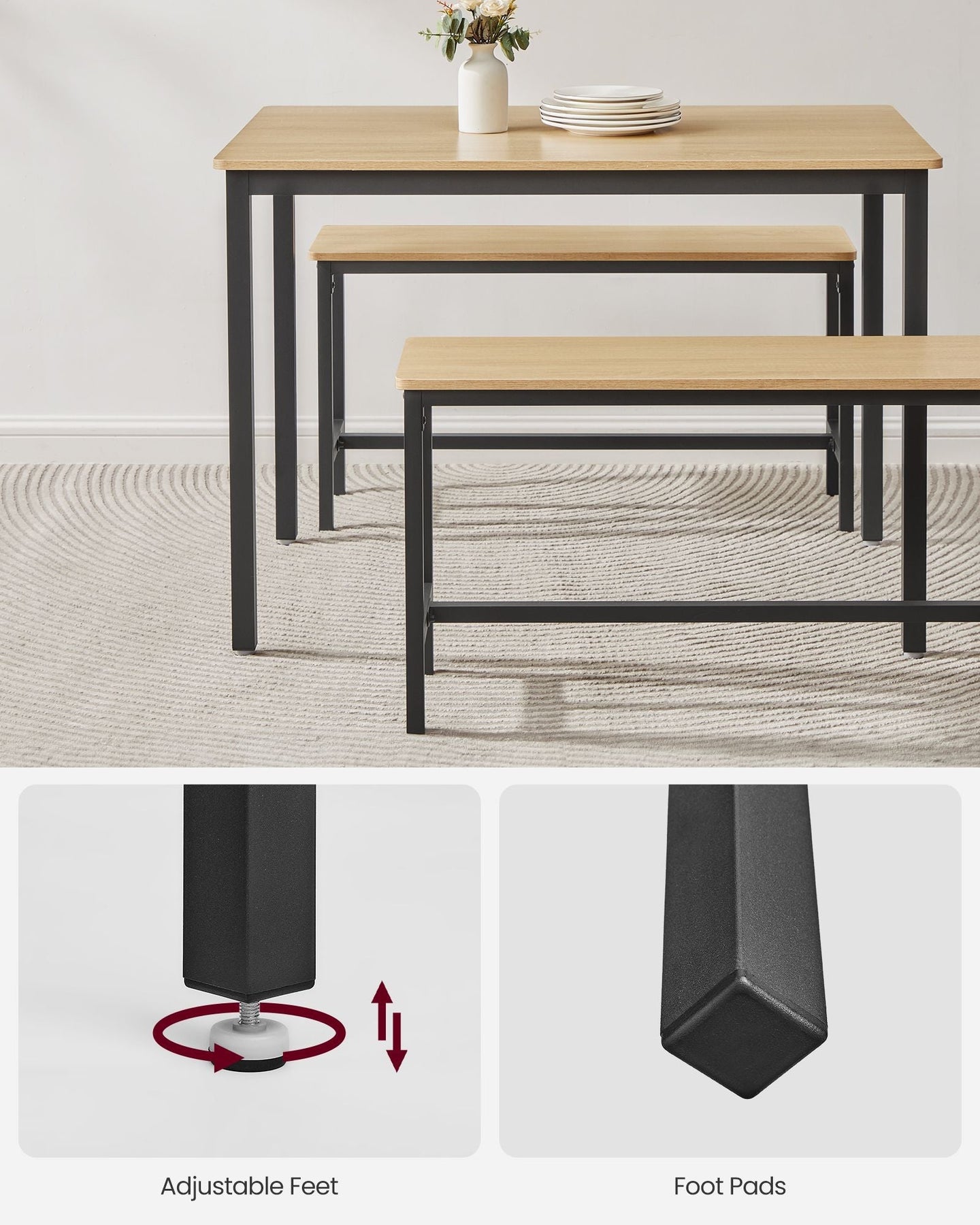 Dining Table Set - Steel - Rustic Brown and Black