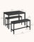 Dining Table Set - Includes 2 Benches - Steel - Rustic Brown and Black
