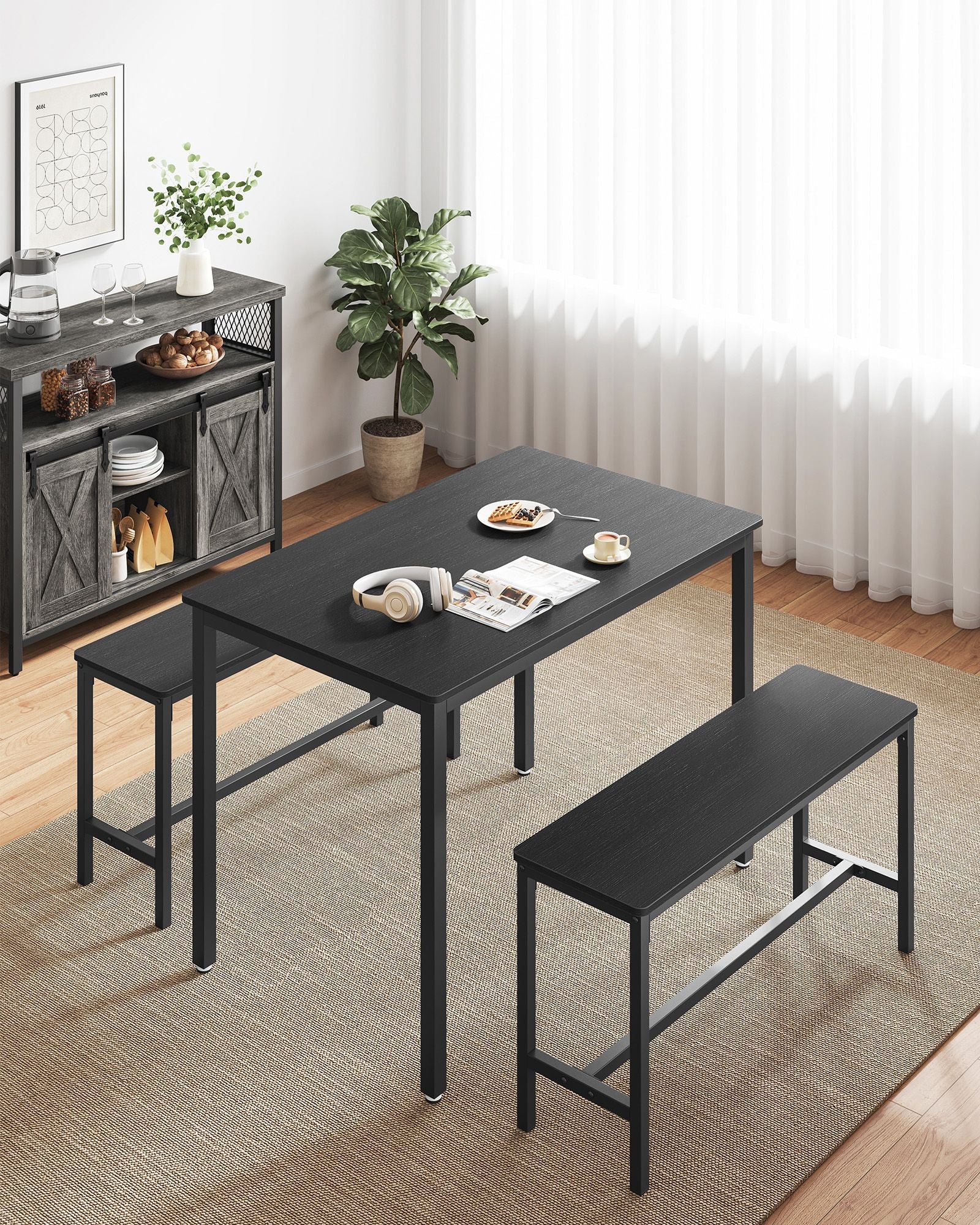 Dining Table Set - Steel - Ash Black and Ink Black