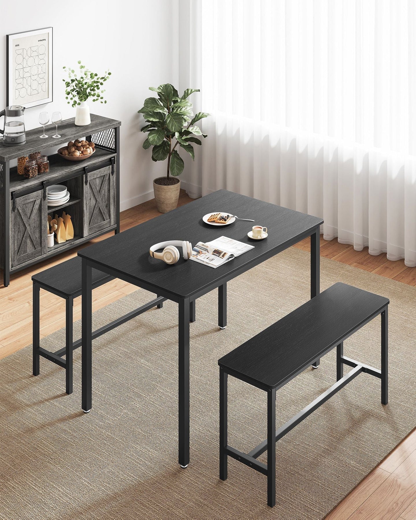 Dining Table Set - Steel - Ash Black and Ink Black