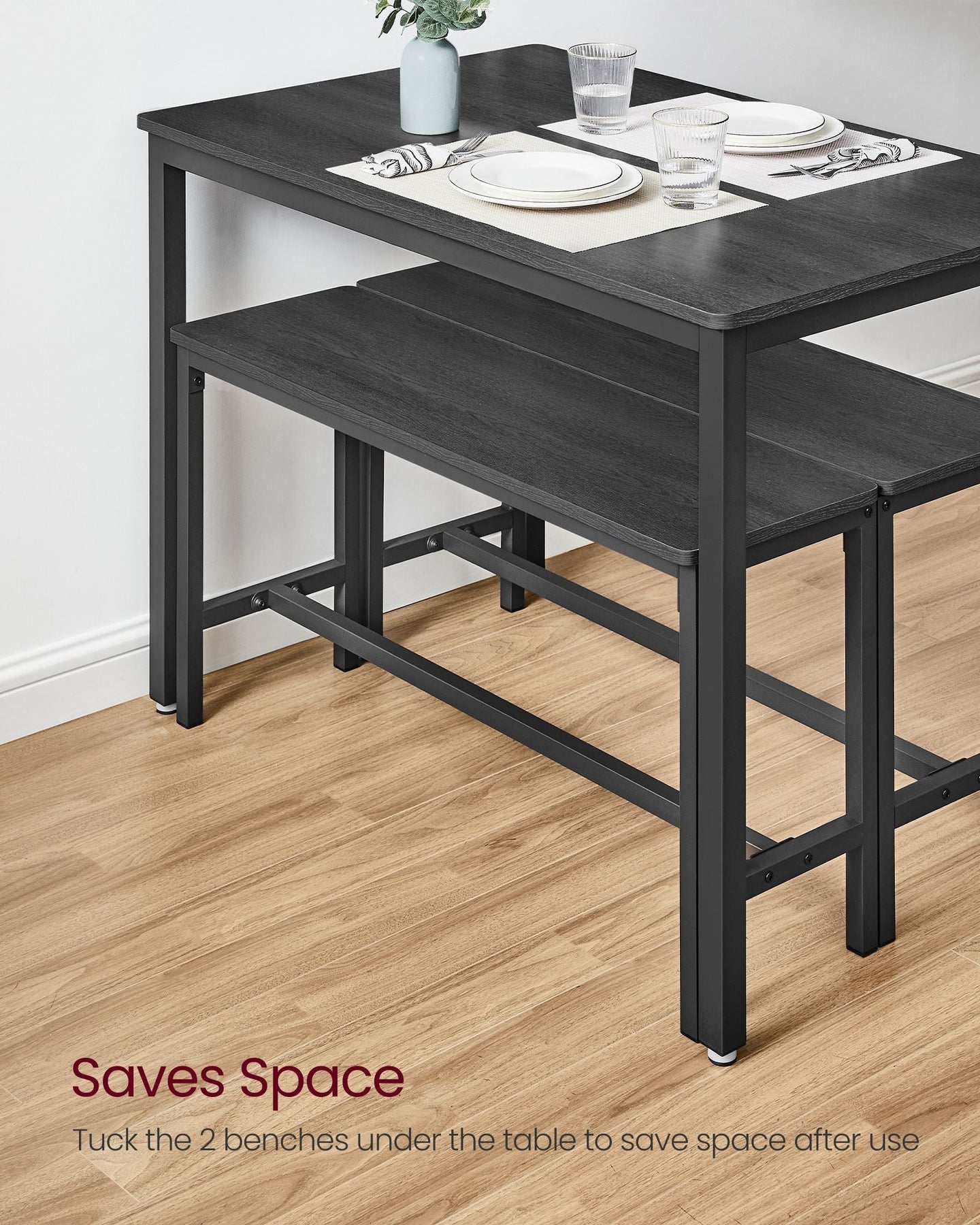 Dining Table Set - Steel - Ash Black and Ink Black