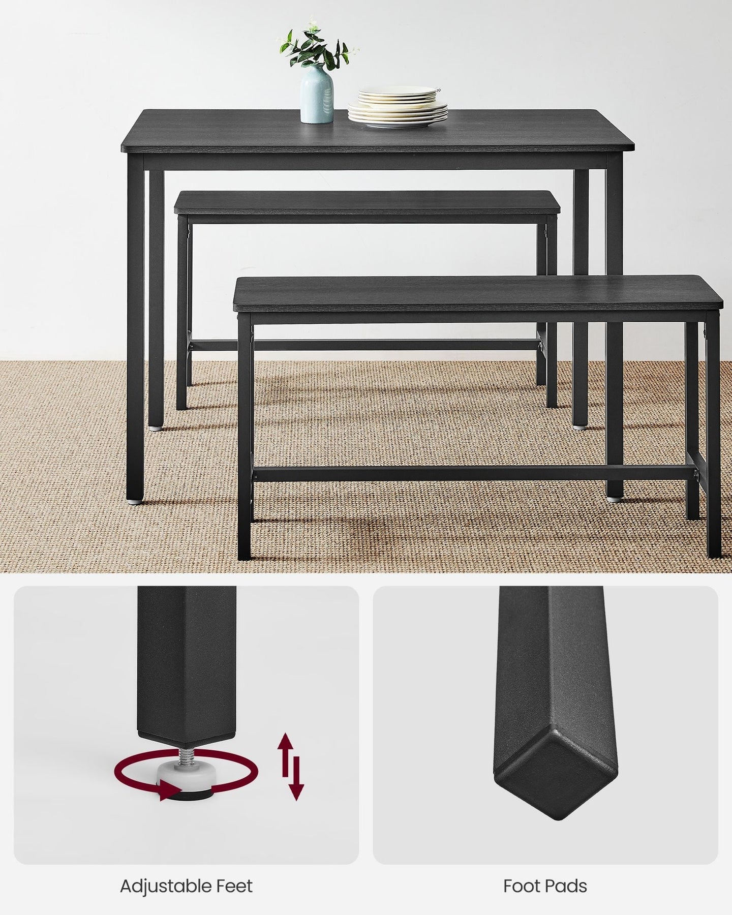Dining Table Set - Steel - Ash Black and Ink Black
