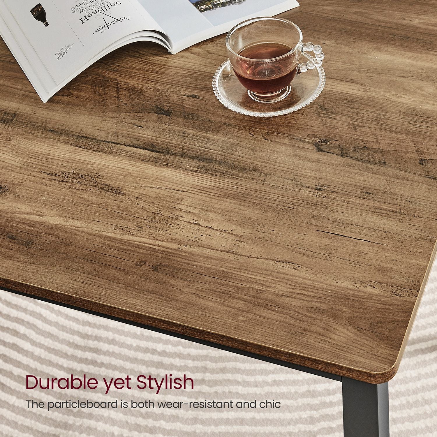 Dining Table Set - Includes 2 Benches - Steel - Rustic Brown and Black
