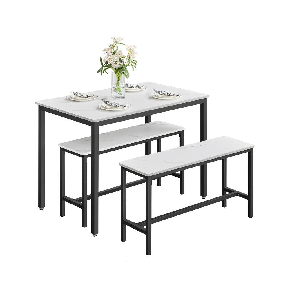 Dining Table Set - Includes 2 Benches - Steel - Rustic Brown and Black