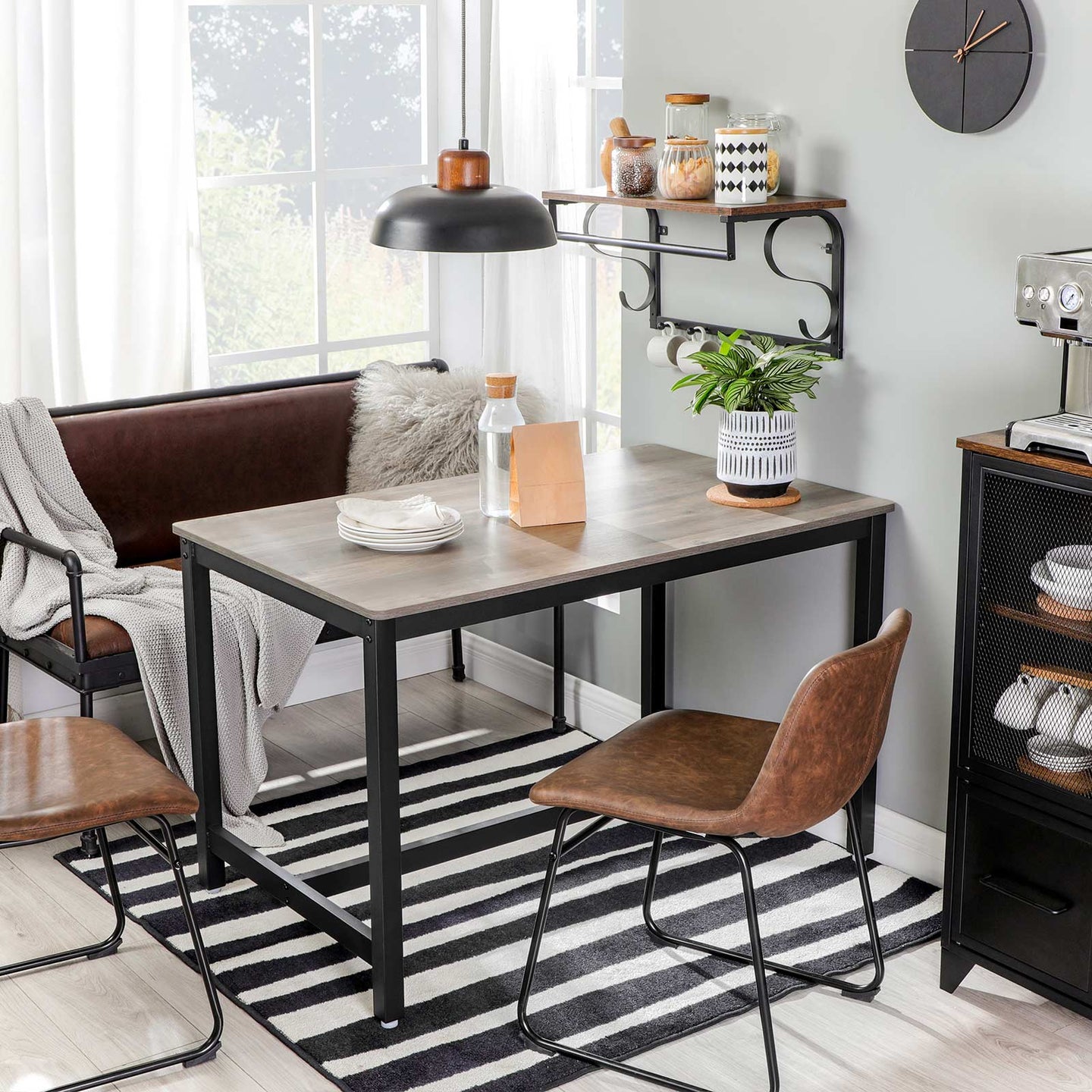 Dining Table - Metal - Greige and Black - Seats 4