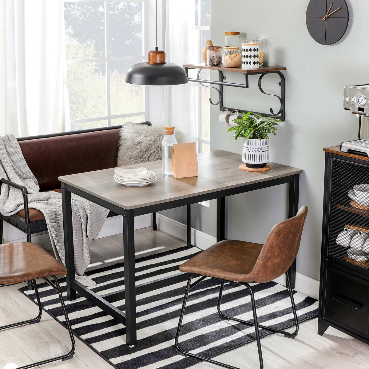 Dining Table - Metal - Greige and Black - Seats 4