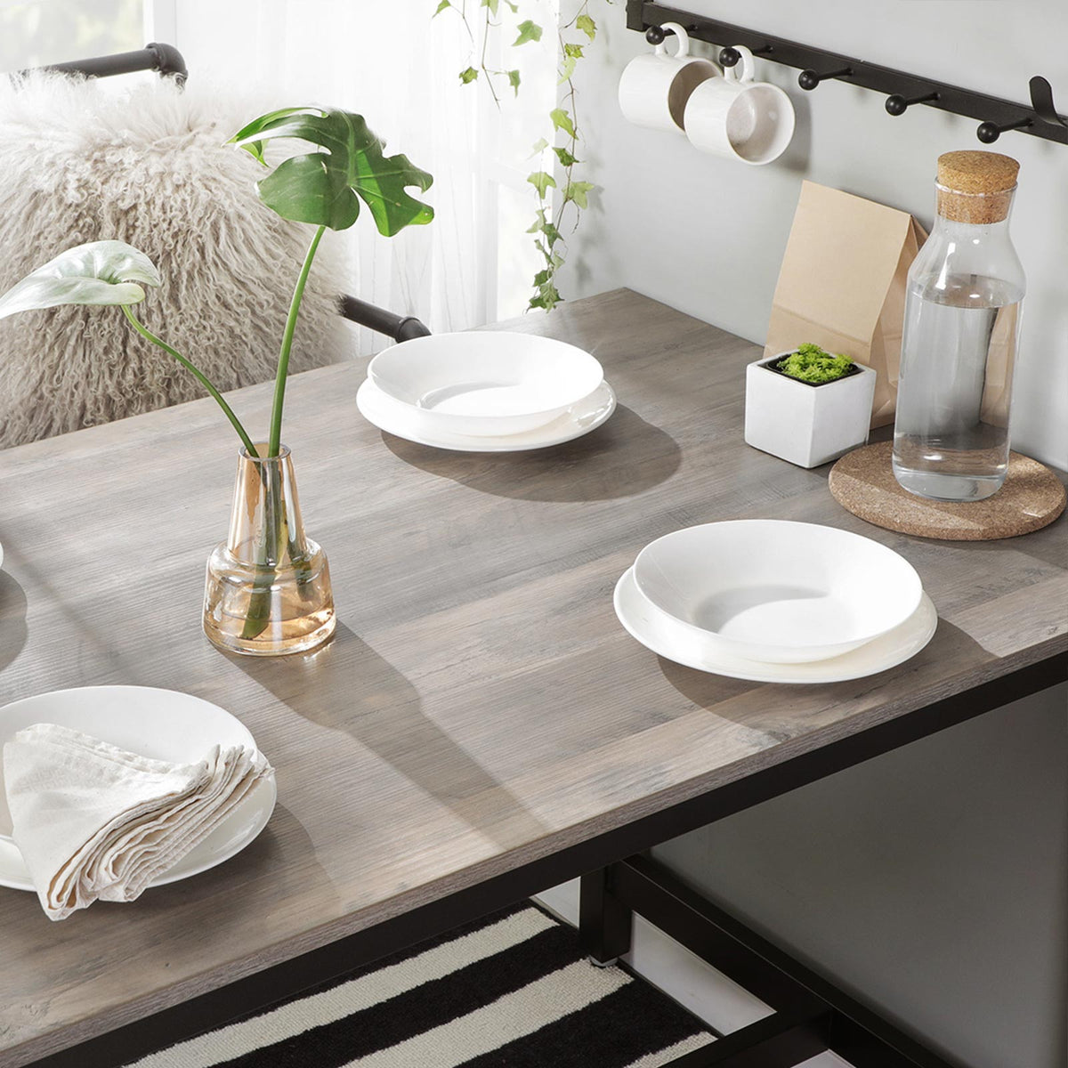 Dining Table - Metal - Greige and Black - Seats 4