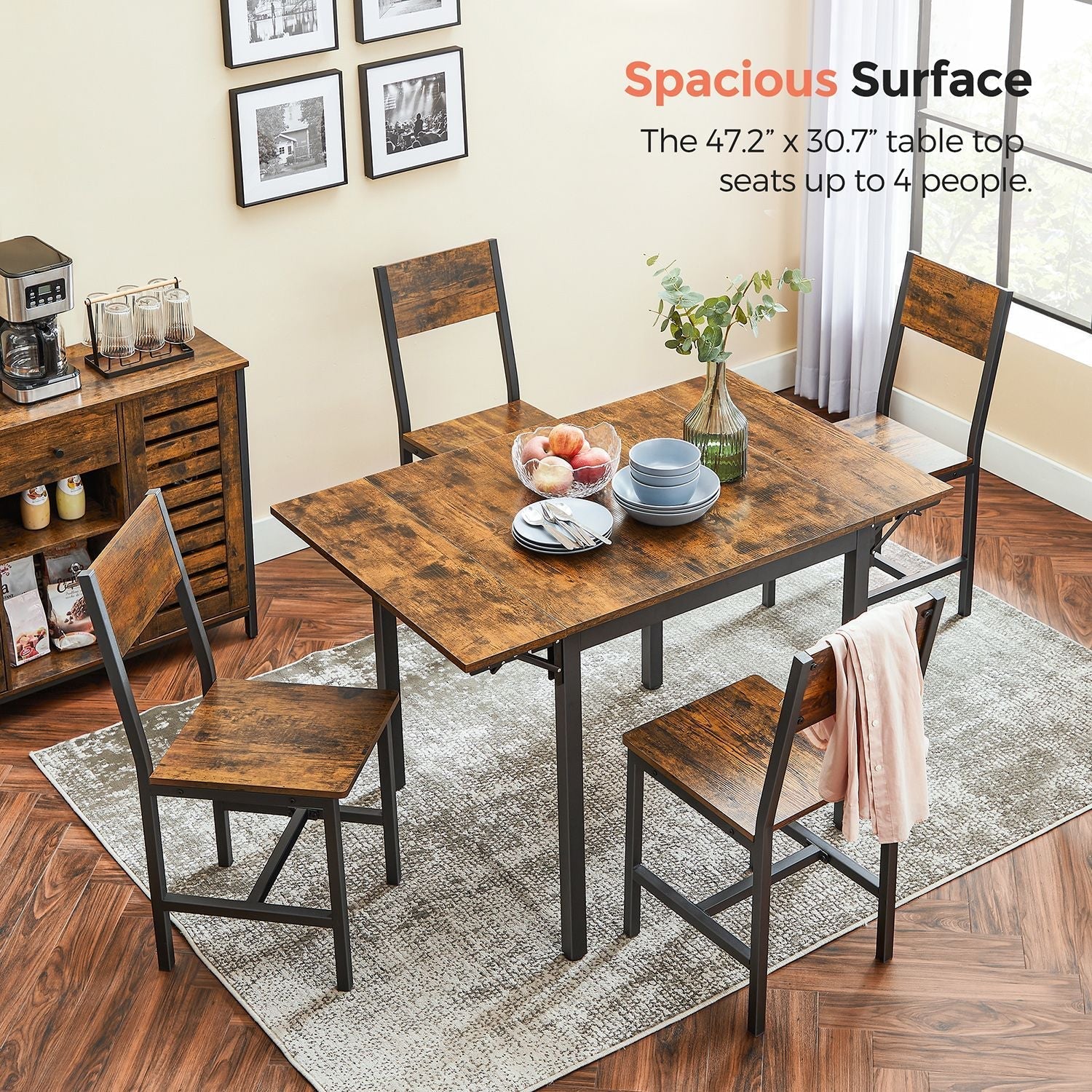 Extendable Dining Table - Wood - Rustic Brown - Folding Design for Small Spaces