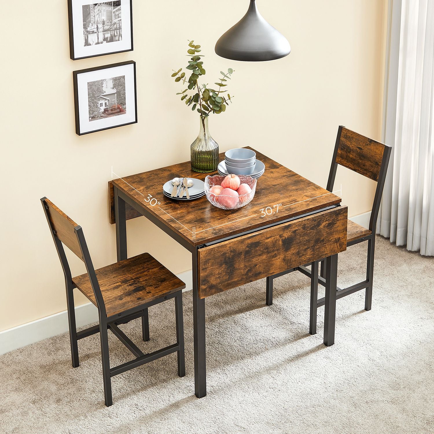 Extendable Dining Table - Wood - Rustic Brown - Folding Design for Small Spaces