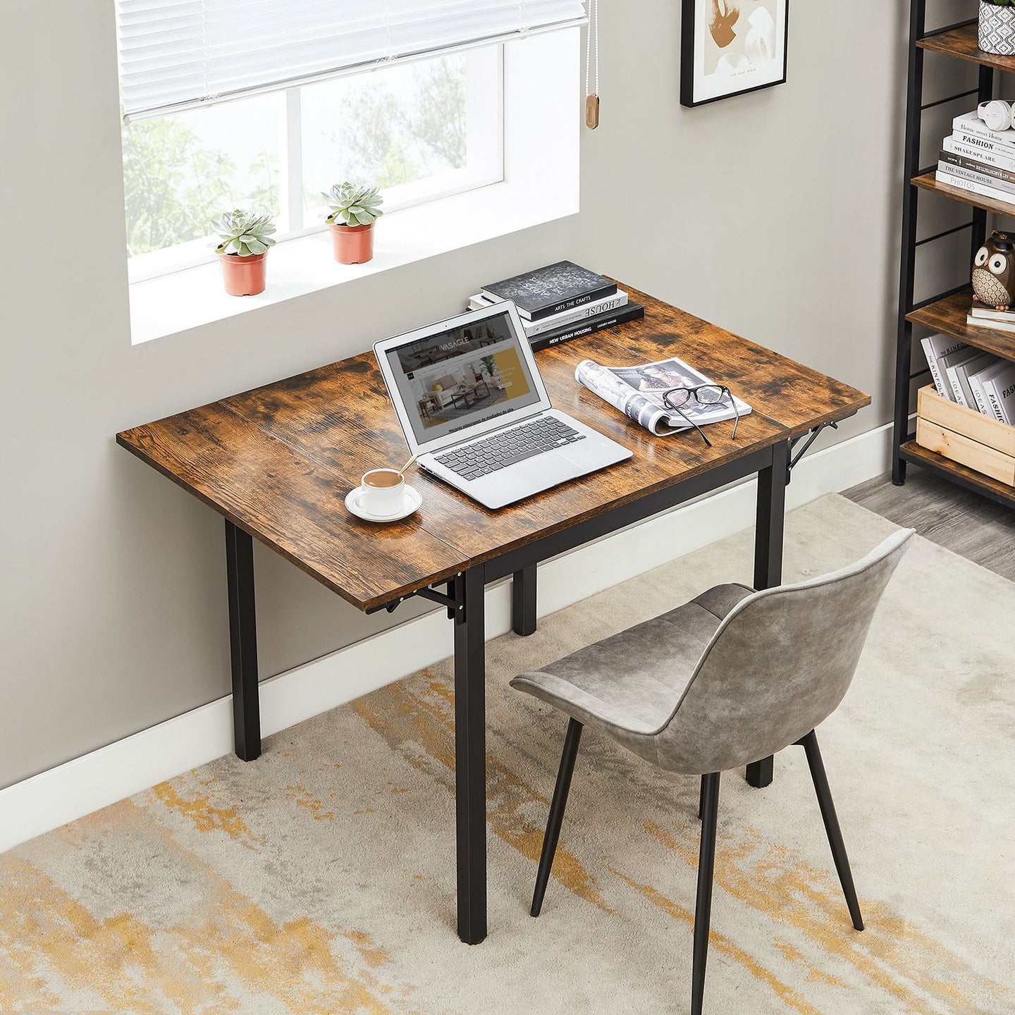 Extendable Dining Table - Wood - Rustic Brown - Folding Design for Small Spaces