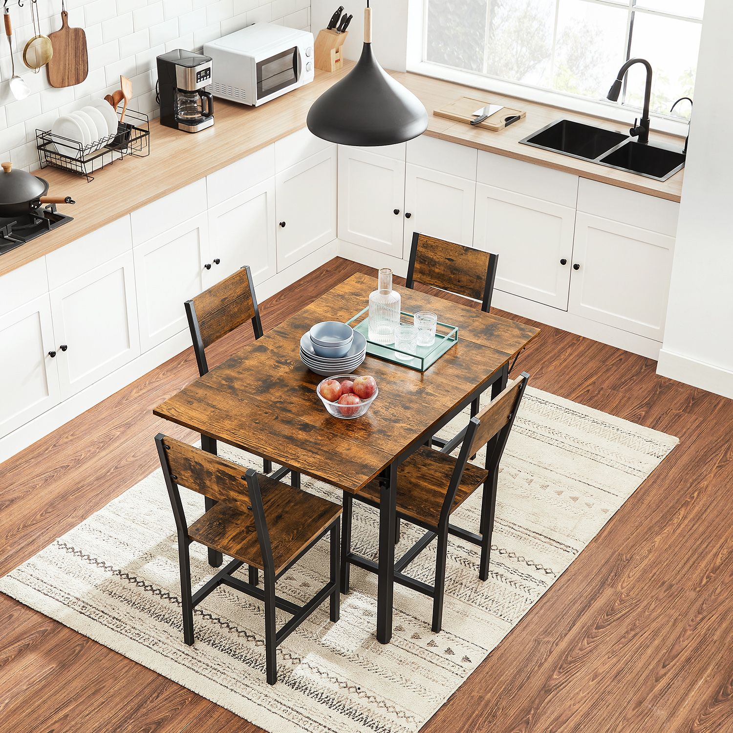 Extendable Dining Table - Wood - Rustic Brown - Folding Design for Small Spaces