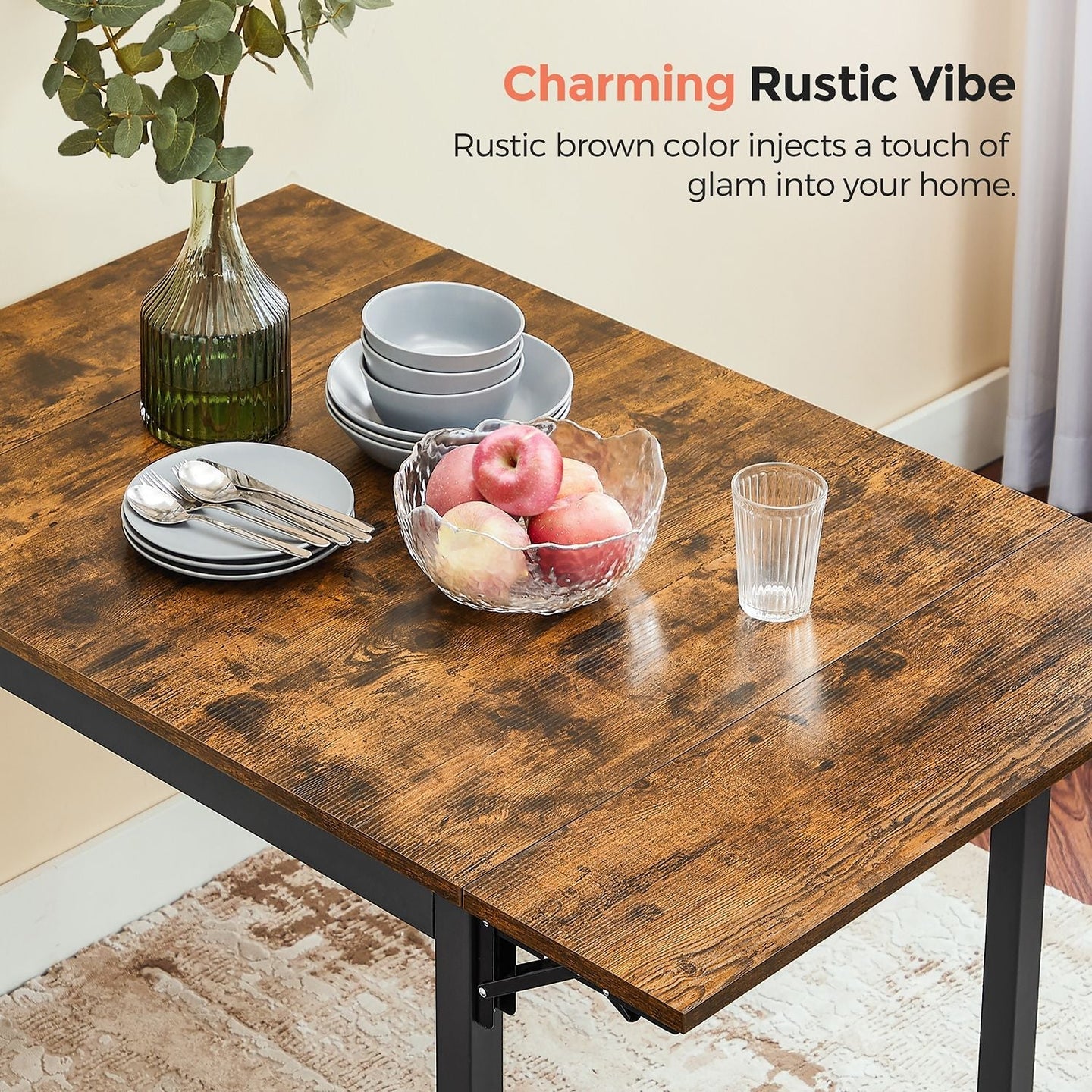 Extendable Dining Table - Wood - Rustic Brown - Folding Design for Small Spaces