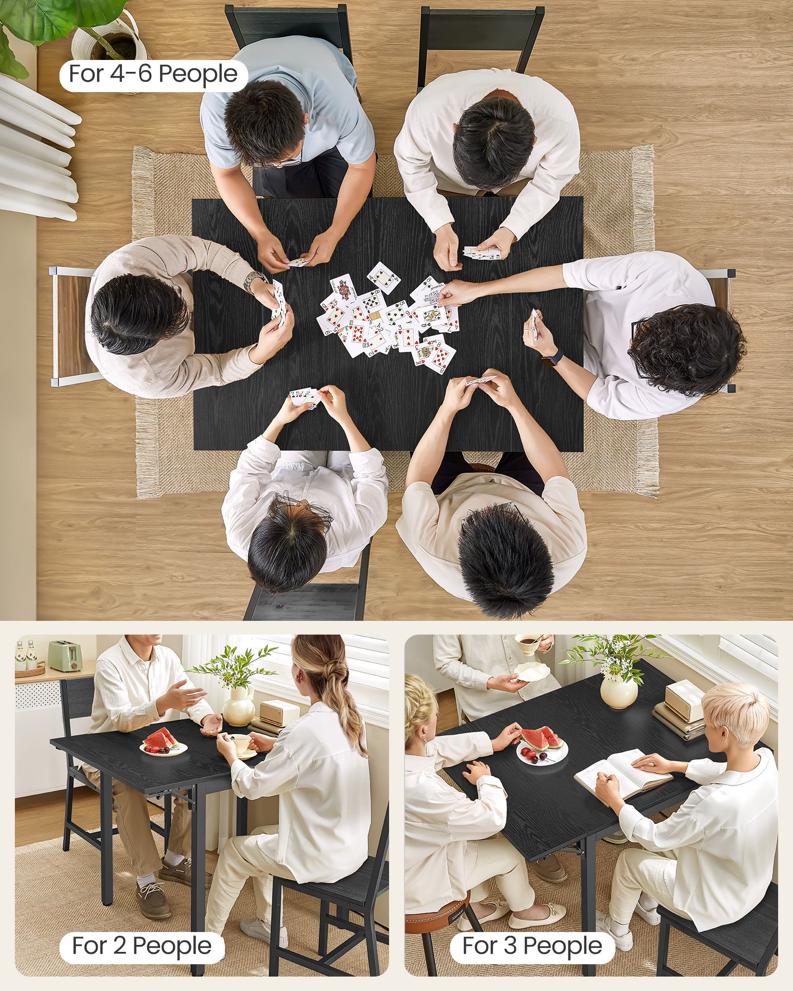 Folding Dining Table - MDF - Ebony Black - Extendable for Small Spaces