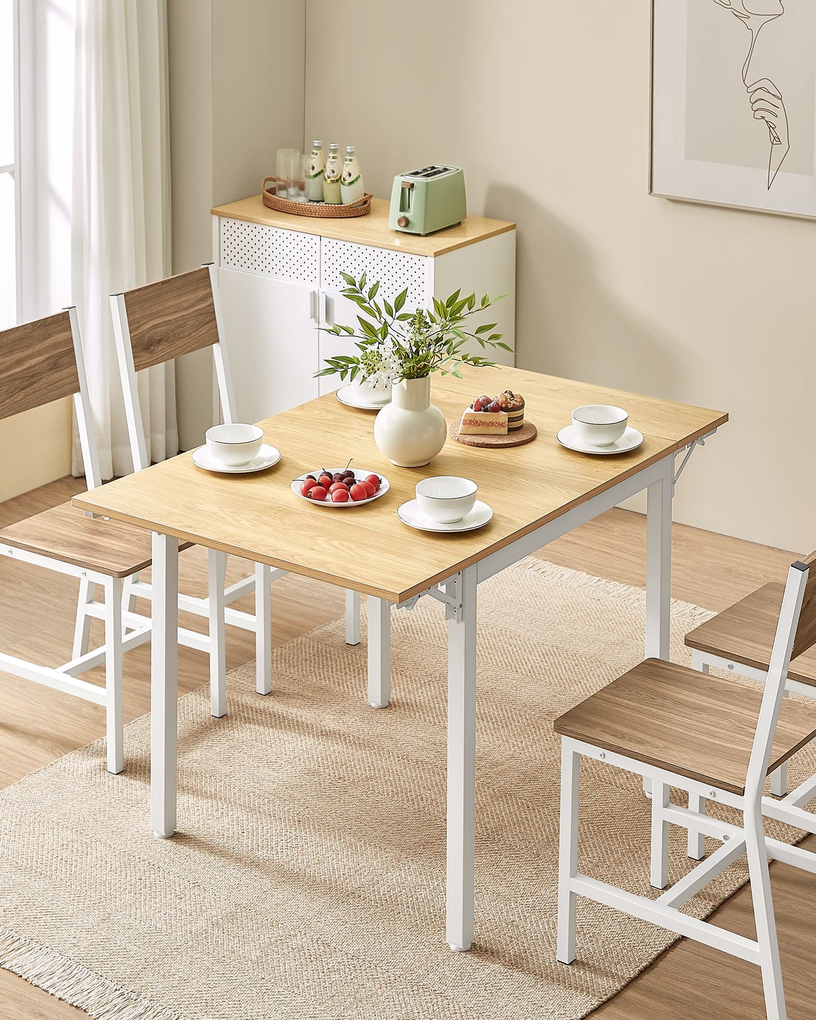 Folding Dining Table - Natural Oak - Extendable for 2-4 People