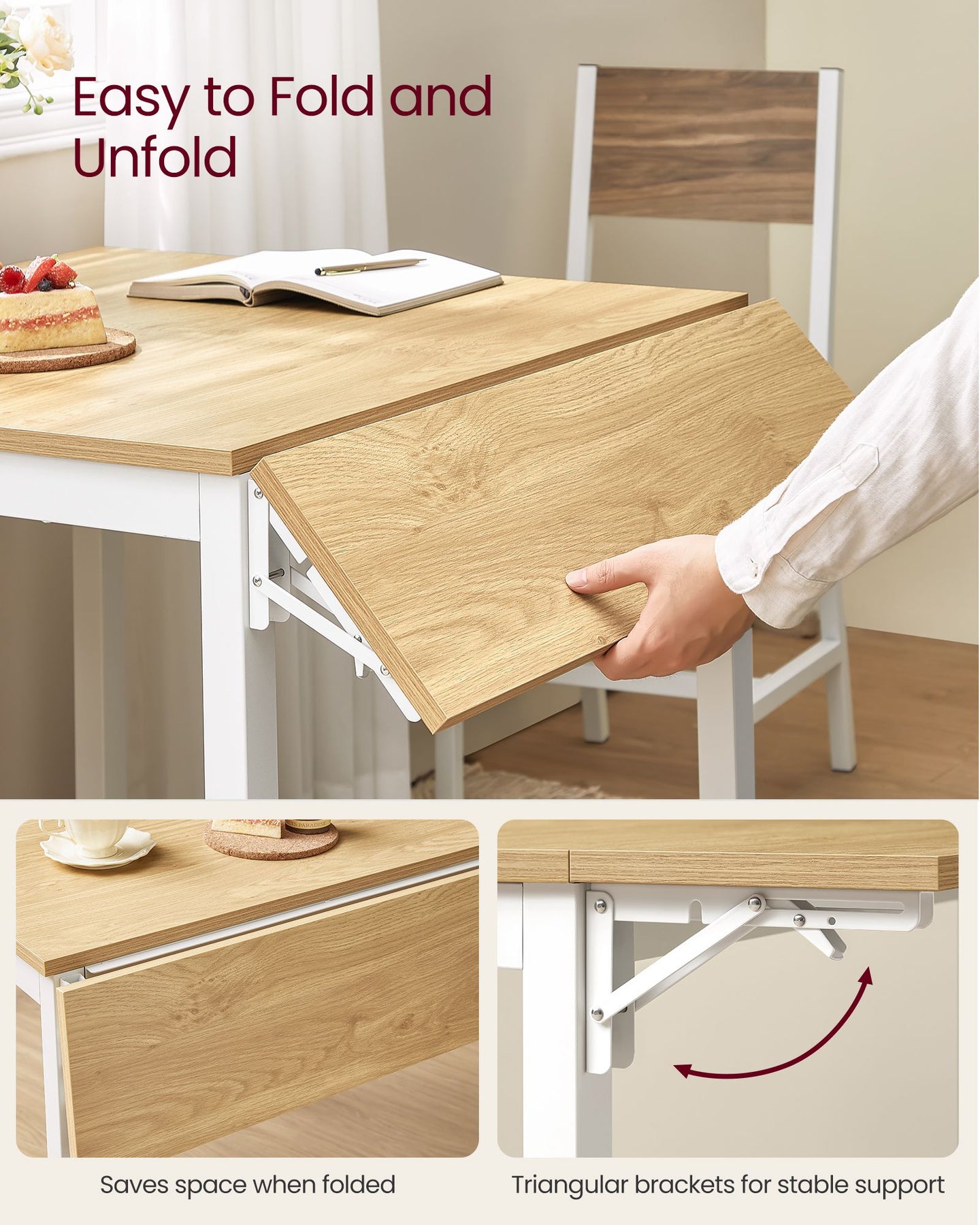 Folding Dining Table - Natural Oak - Extendable for 2-4 People