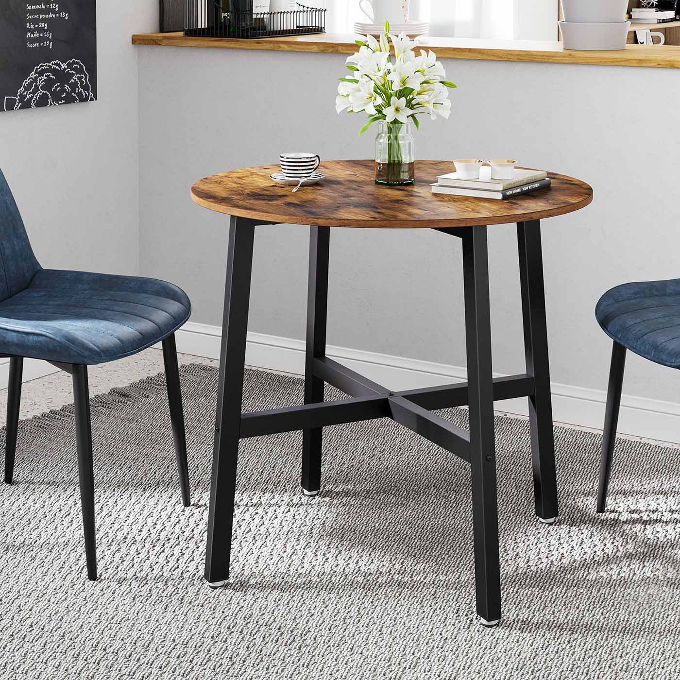 Round Dining Table - Wood - Rustic Brown and Black - 80 x 75 cm
