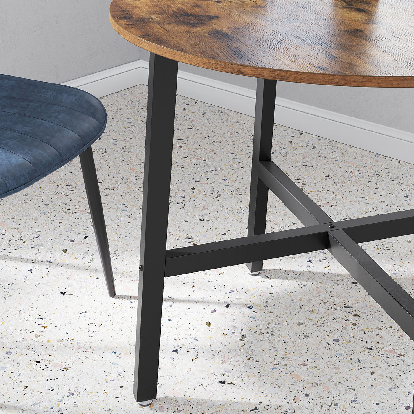 Round Dining Table - Wood - Rustic Brown and Black - 80 x 75 cm