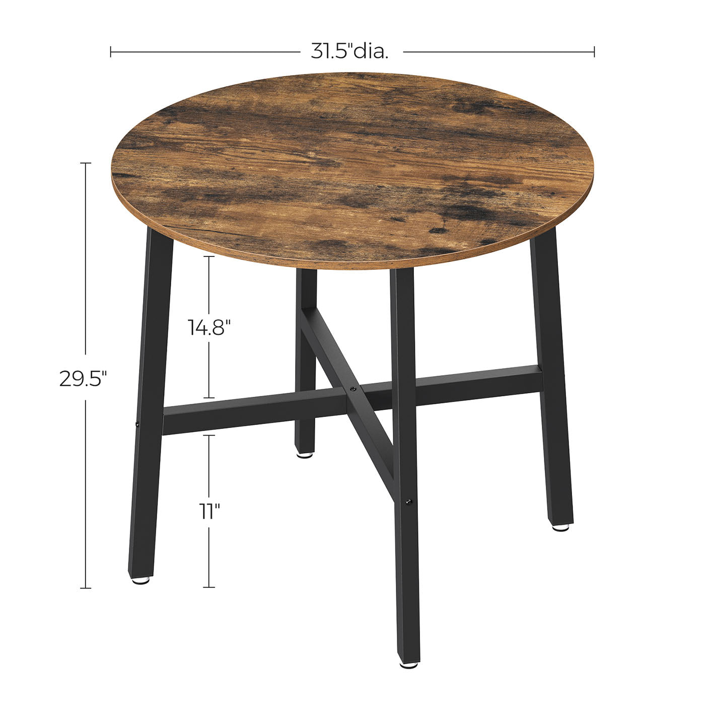 Round Dining Table - Wood - Rustic Brown and Black - 80 x 75 cm