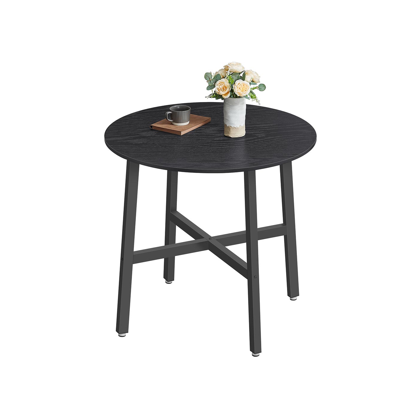 Round Dining Table - Wood - Rustic Brown and Black - 80 x 75 cm