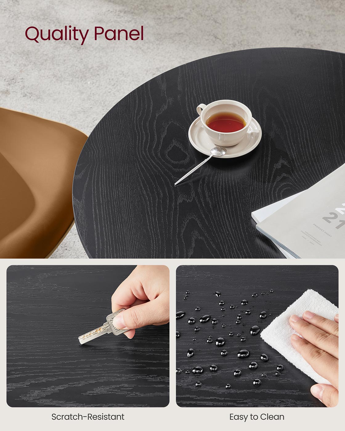 Round Dining Table - Wood - Ebony Black - Durable Design for Everyday Use