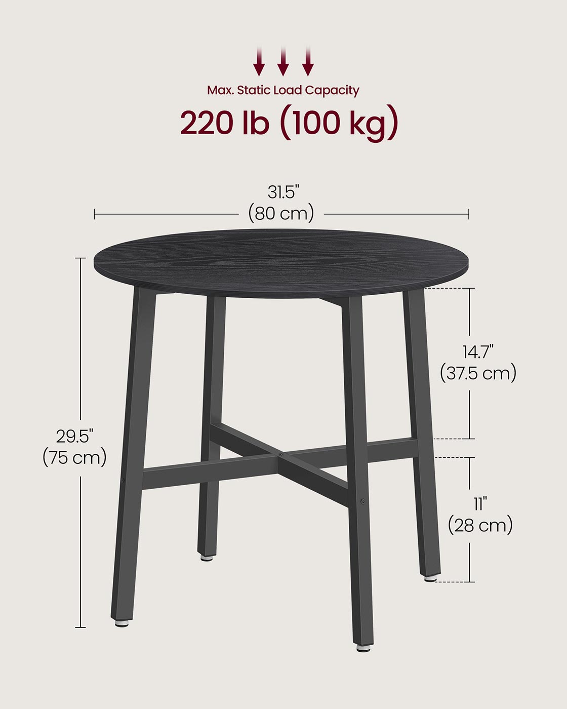 Round Dining Table - Wood - Ebony Black - Durable Design for Everyday Use
