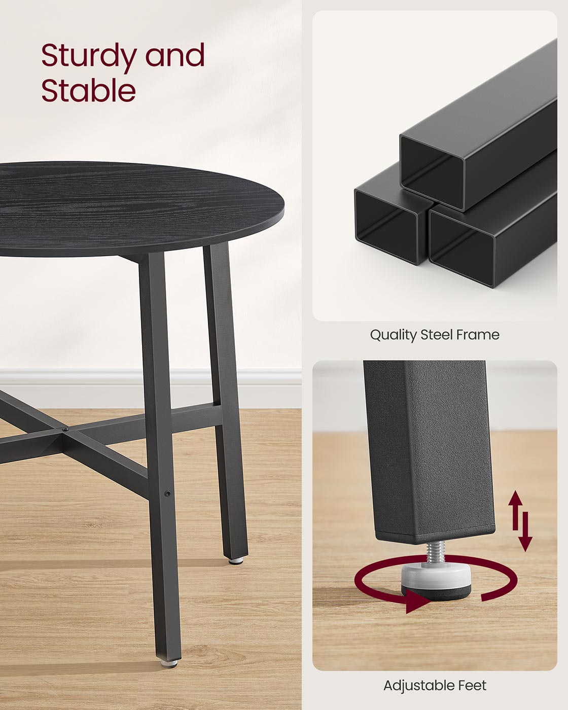 Round Dining Table - Wood - Ebony Black - Durable Design for Everyday Use