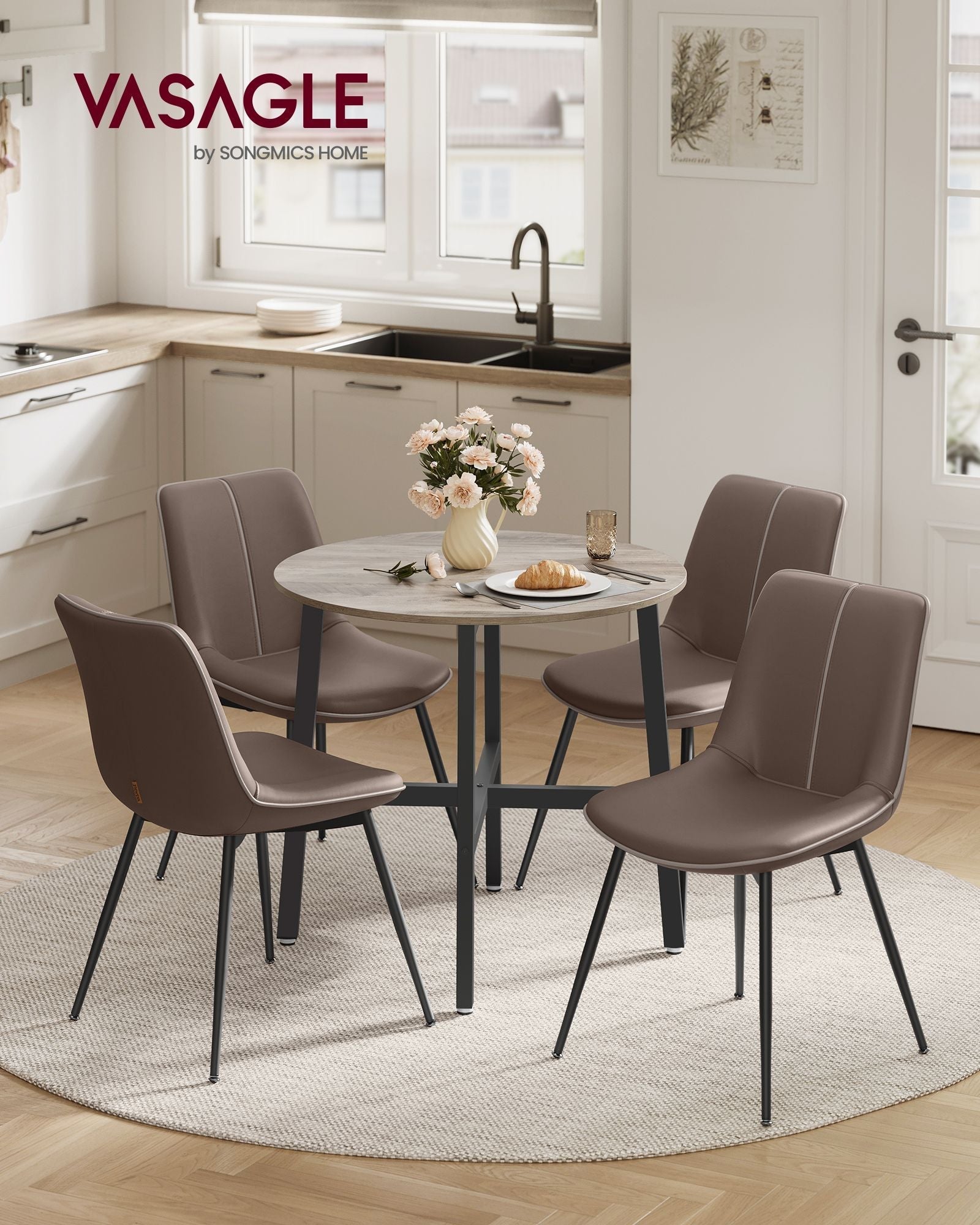 Round Kitchen Table - Metal - Heather Greige - Industrial Rustic Design