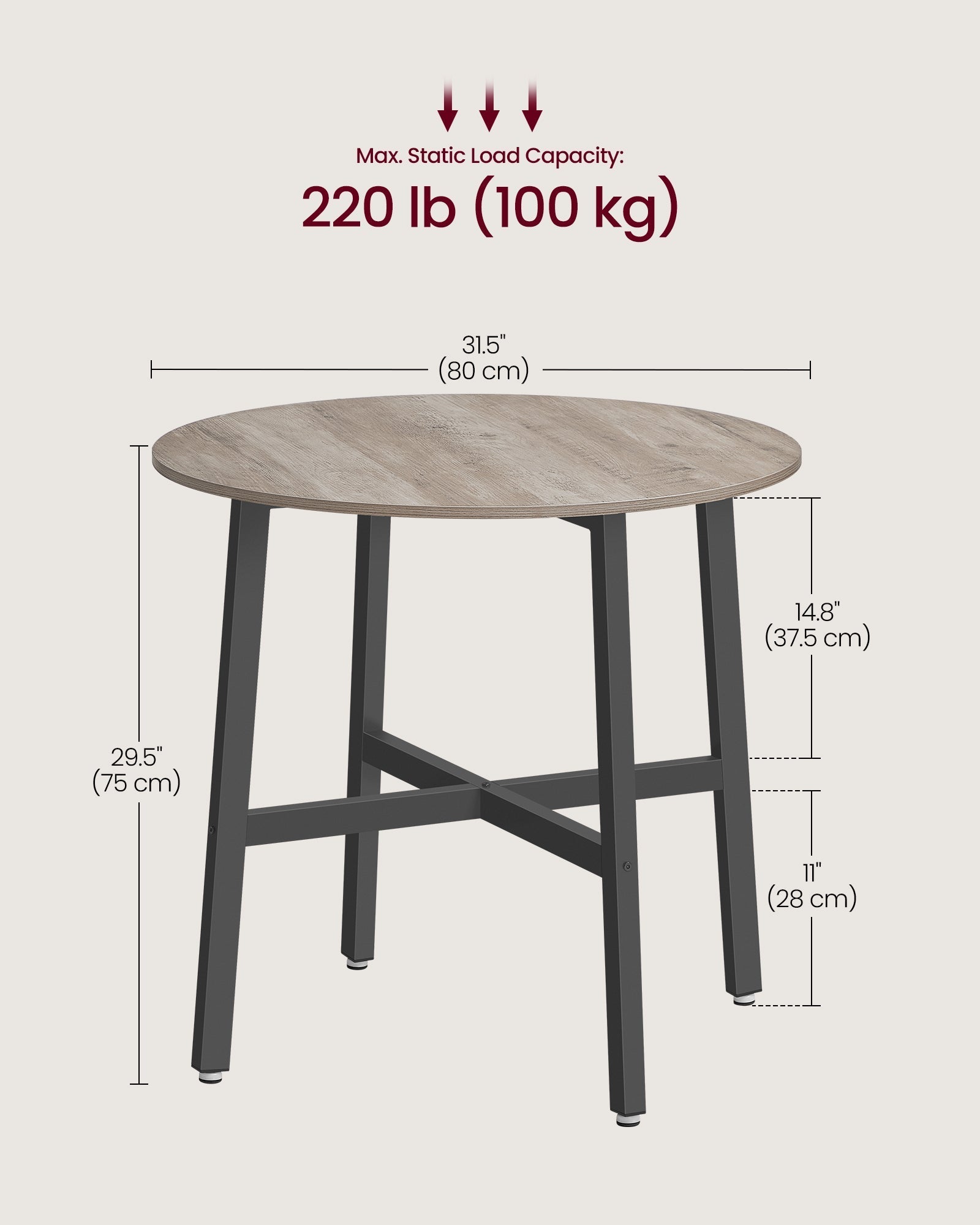 Round Kitchen Table - Metal - Heather Greige - Industrial Rustic Design