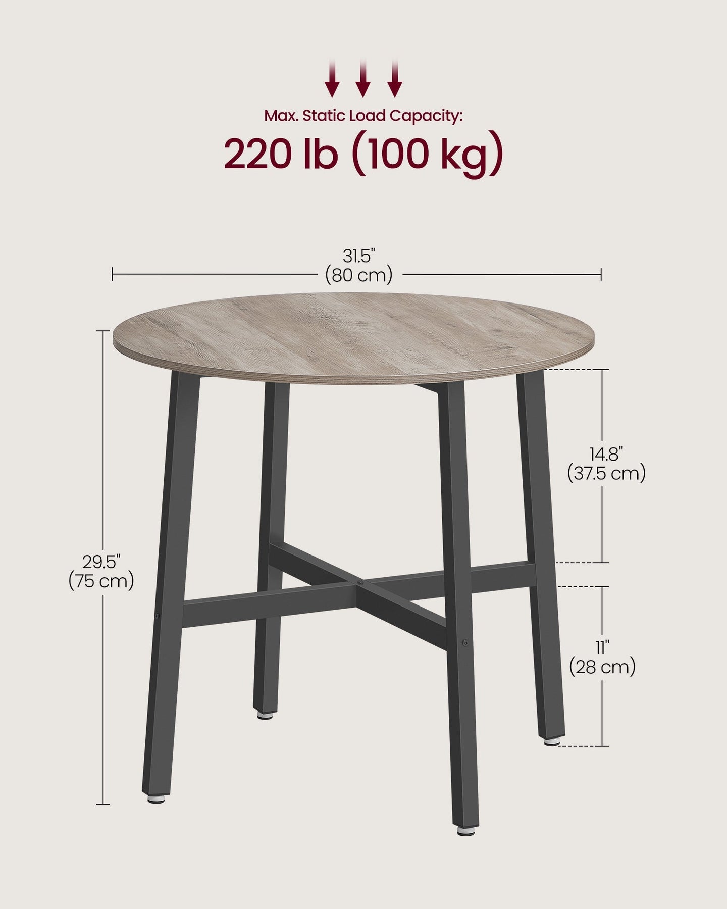 Round Kitchen Table - Metal - Heather Greige - Industrial Rustic Design