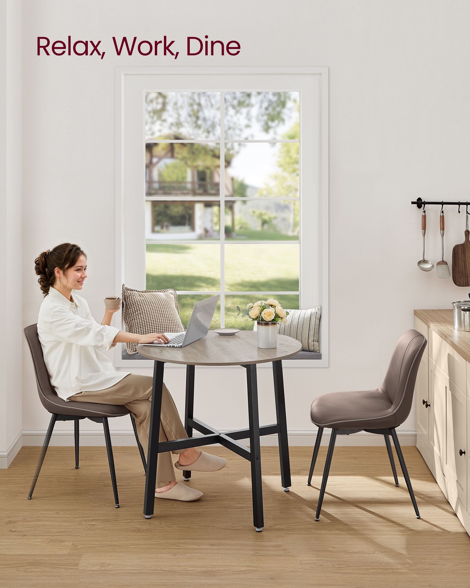 Round Kitchen Table - Metal - Heather Greige - Industrial Rustic Design