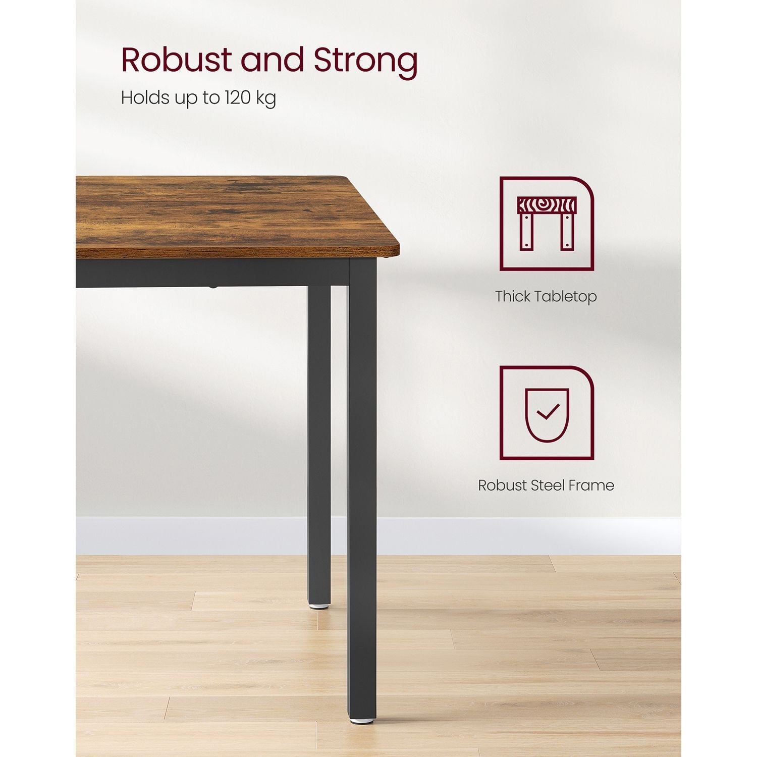 Dining Table - Seats 4 People - MDF - Rustic Brown and Black