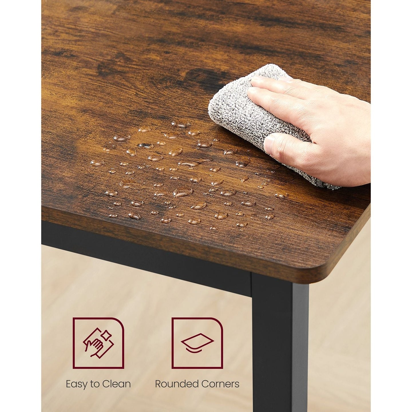 Dining Table - Seats 4 People - MDF - Rustic Brown and Black
