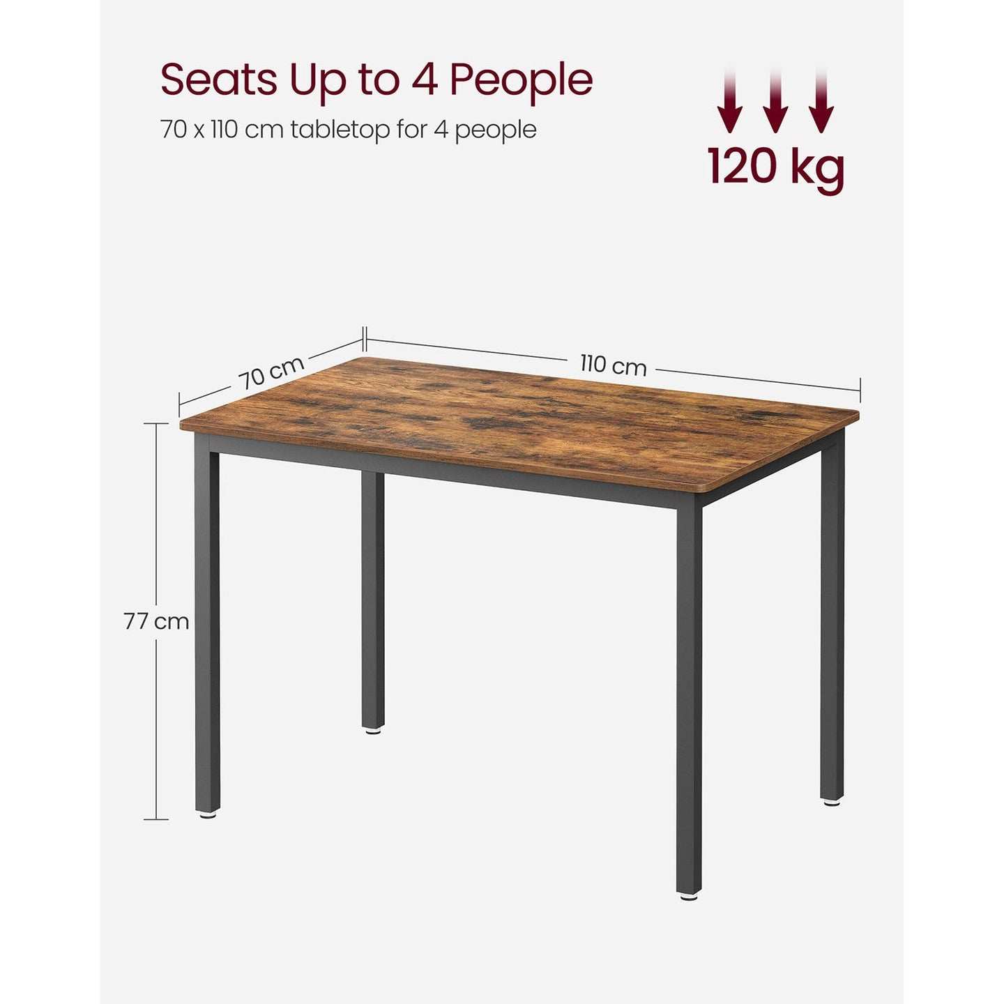 Dining Table - Seats 4 People - MDF - Rustic Brown and Black