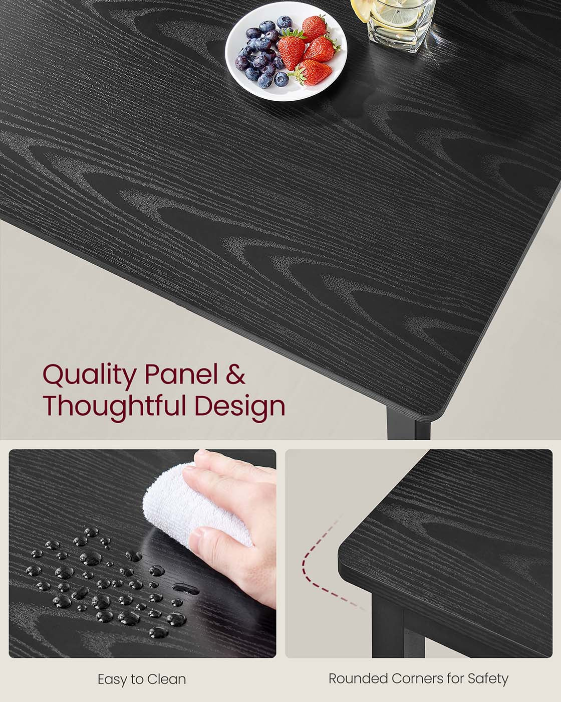 Round Dining Table - 80 x 75 cm - Wood - Ebony Black - Seats 4 People