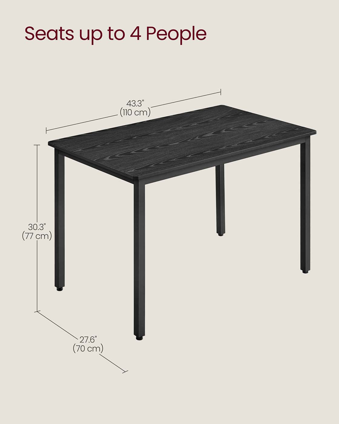 Round Dining Table - 80 x 75 cm - Wood - Ebony Black - Seats 4 People