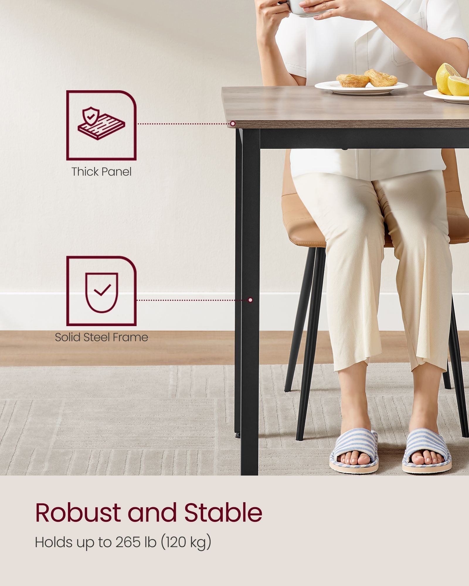 Round Dining Table - Suitable for 4 People - Wood - Heather Greige
