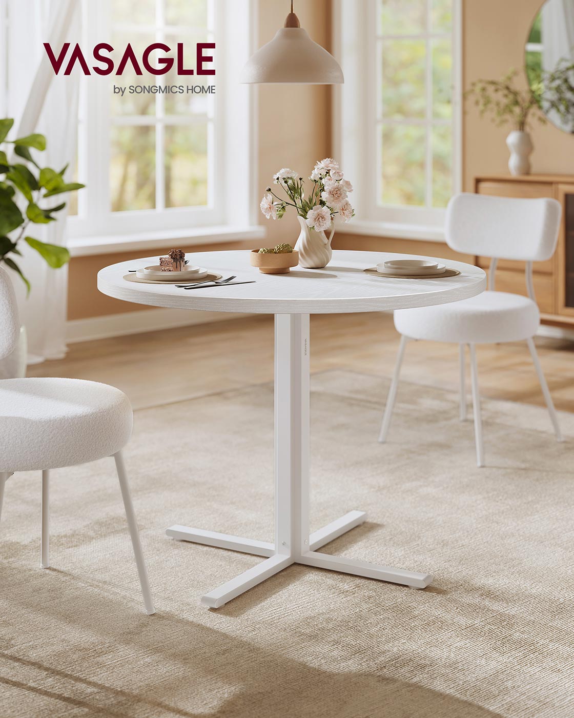 Round Dining Table - Wood - Snow White - Water-Resistant