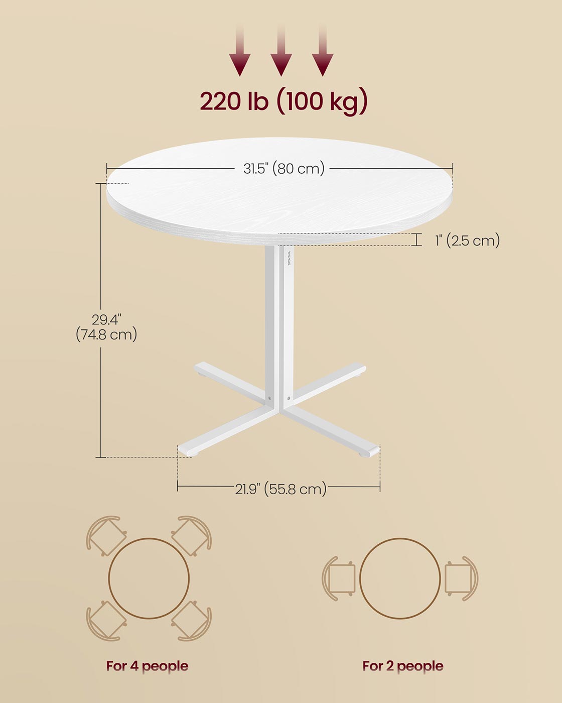 Round Dining Table - Wood - Snow White - Water-Resistant