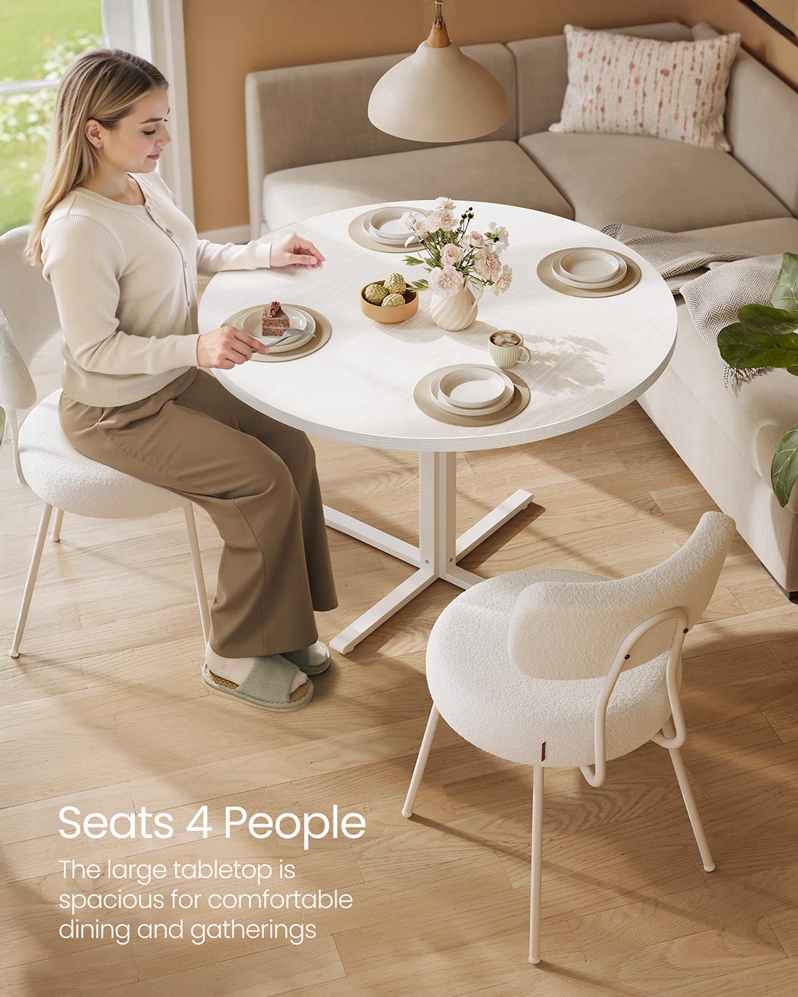 Round Dining Table - Wood - Snow White - Water-Resistant