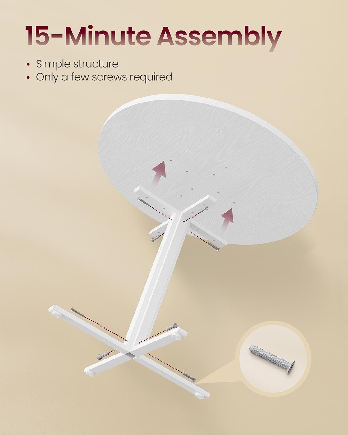 Round Dining Table - Wood - Snow White - Water-Resistant