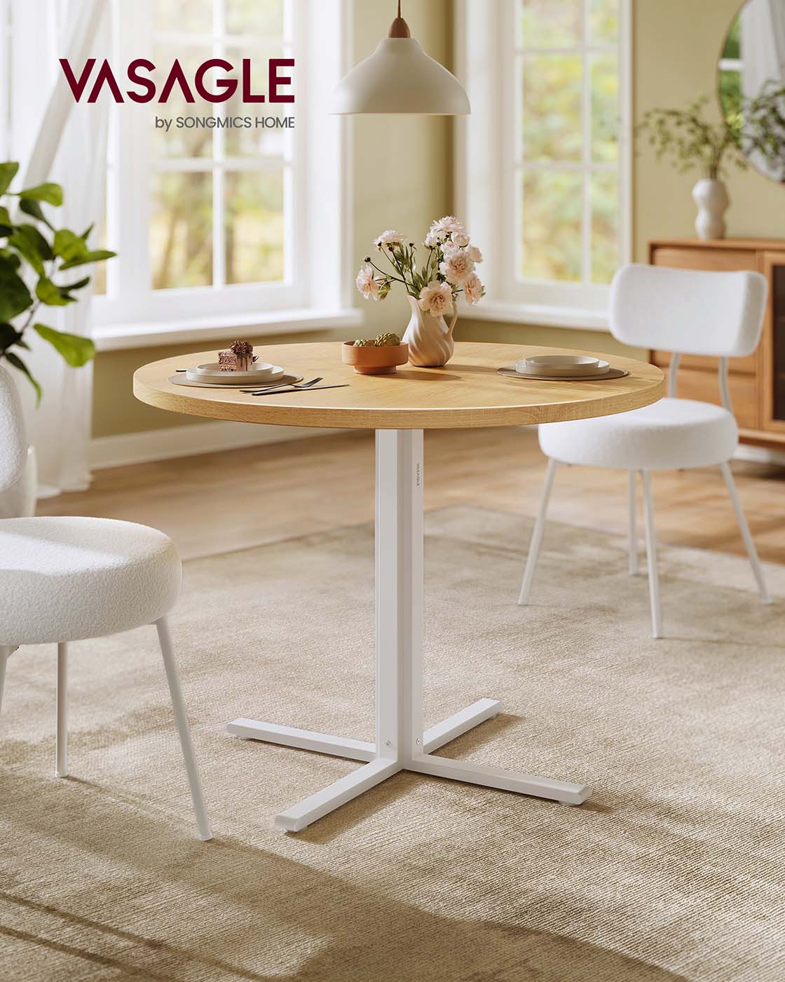 Round Dining Table - Golden Oak - White