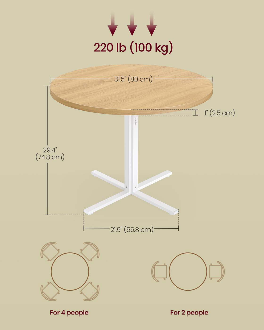 Round Dining Table - Golden Oak - White
