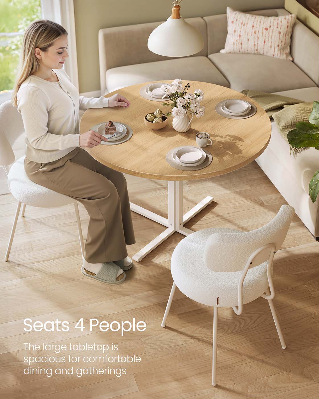 Round Dining Table - Golden Oak - White