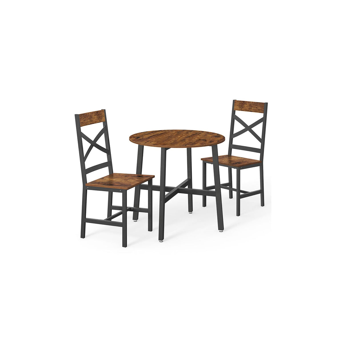 Dining Table and Chairs Set - Steel Frame - Rustic Brown and Black