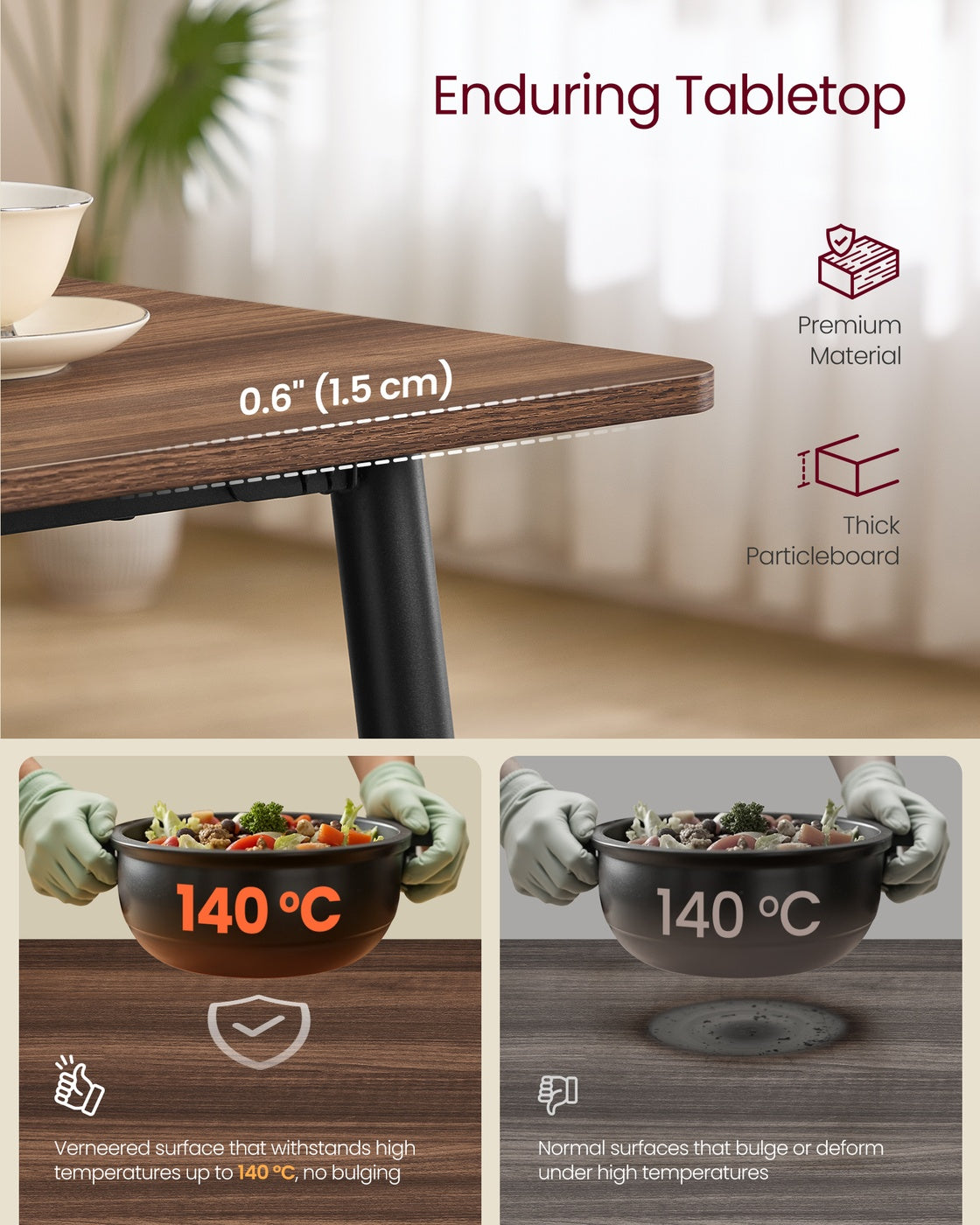 Dining Table Seats 4-6 People - Wood and Steel - Natural Walnut and Ink Black
