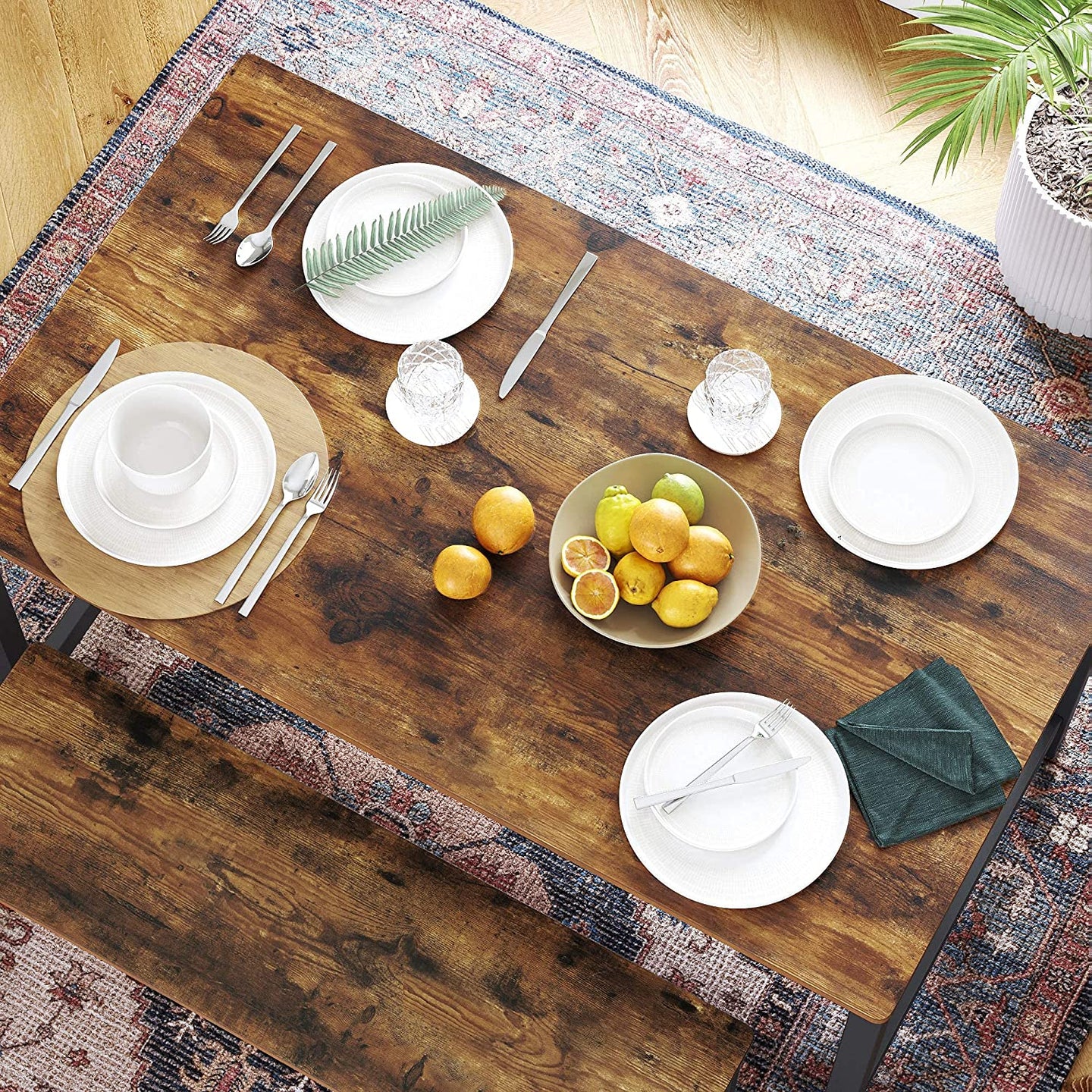 Dining Table - Heavy Duty, Seats 4 - Metal Frame - Rustic Brown - Rustic Aesthetic Enhances Your Home