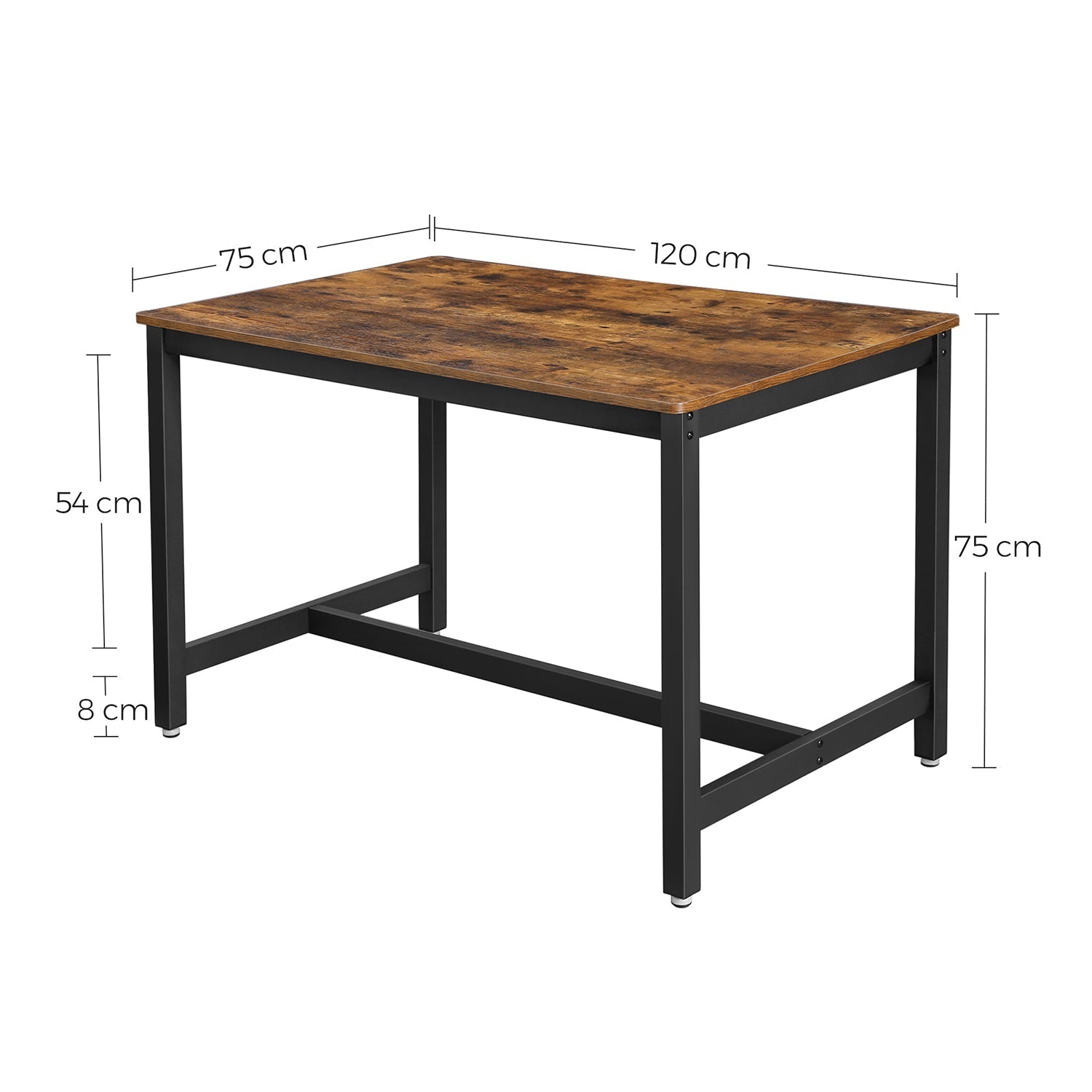 Dining Table - Heavy Duty, Seats 4 - Metal Frame - Rustic Brown - Rustic Aesthetic Enhances Your Home